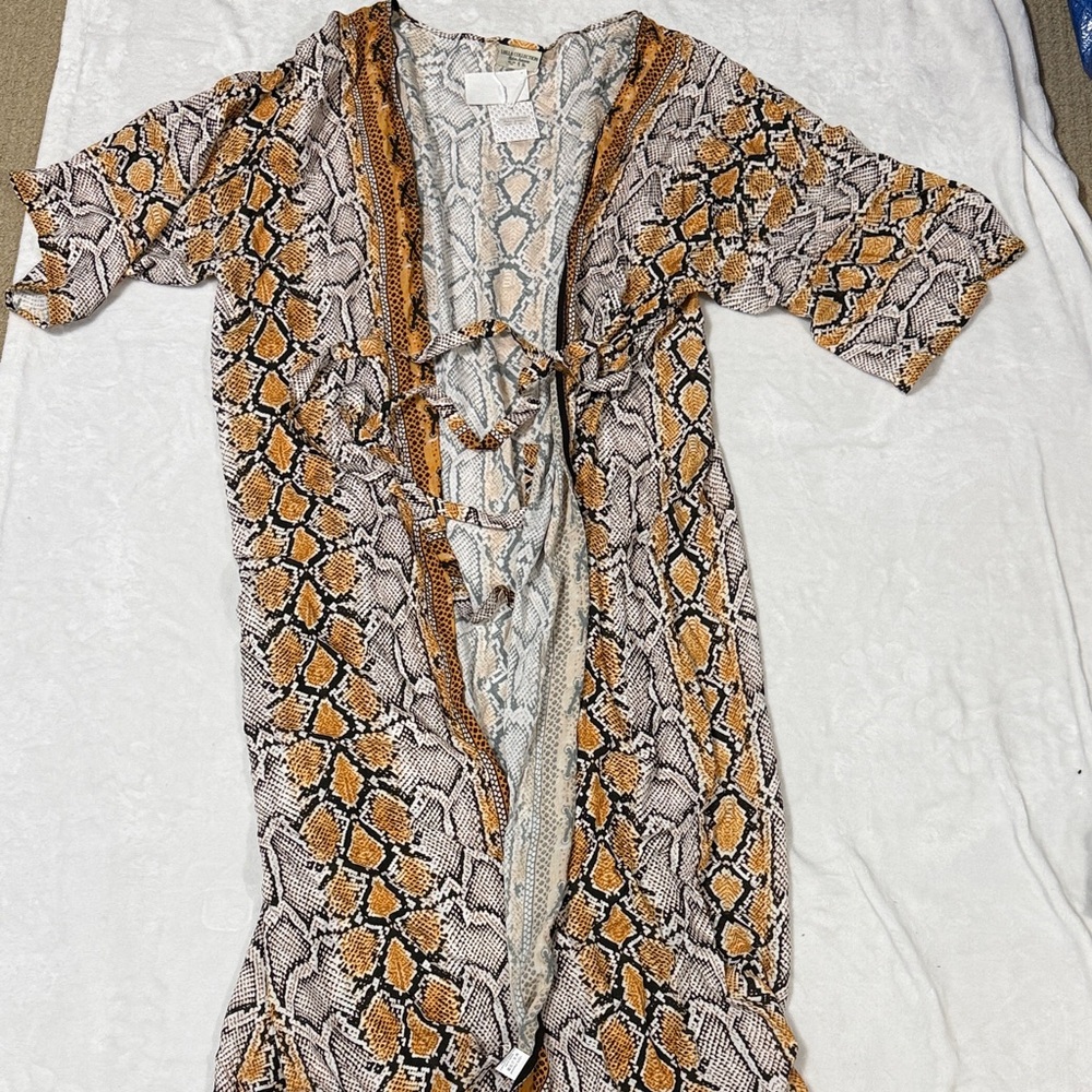 Snake Print Kimono or Summer housecoat with Tie Front